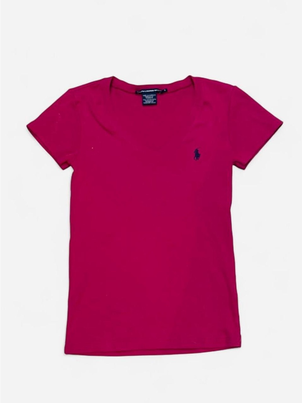 Ralph Lauren Short Sleeve V-Neck Tee - Magenta with Navy Logo